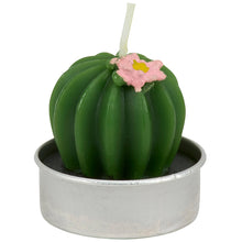 Load image into Gallery viewer, Cactus-shaped candle with a pink flower on a white background
