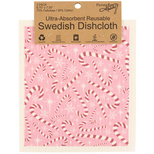 Candy Canes Swedish Dishcloth Set of 2