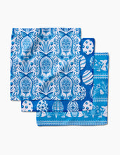 Load image into Gallery viewer, Delft Blue Easter Eggs and Bunnies Dishcloth Set of 3 by Geometry

