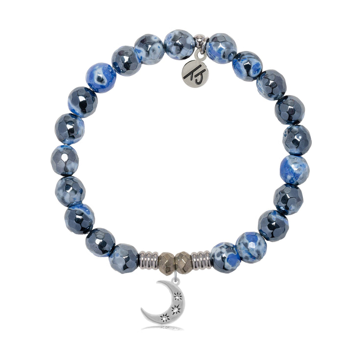 Denim Blue Agate Gemstone Bracelet with Friendship Stars Sterling Silver Charm
