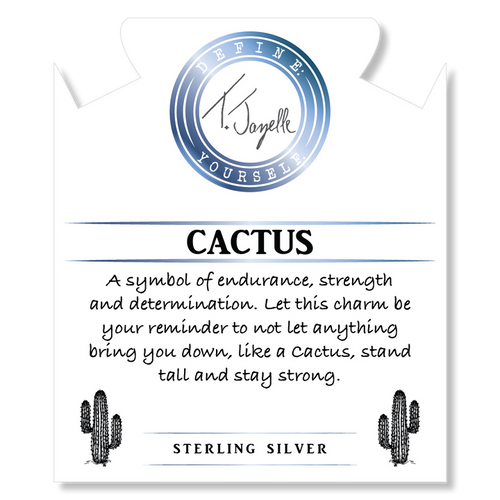 Denim Blue Agate Stone Bracelet with Cactus Cutout Sterling Silver Charm