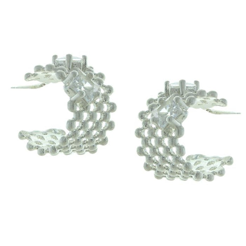 Elegant C Hoop  w/Crystal Post Earrings