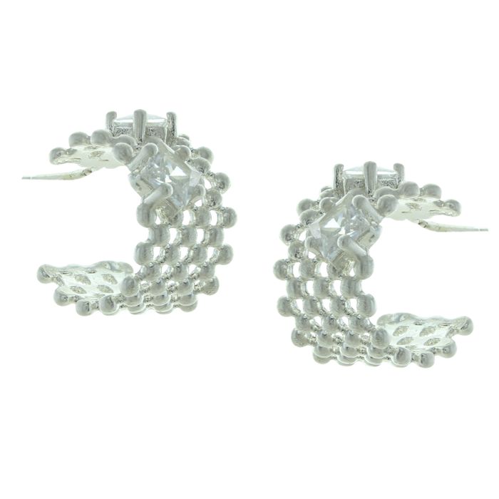 Elegant C Hoop  w/Crystal Post Earrings
