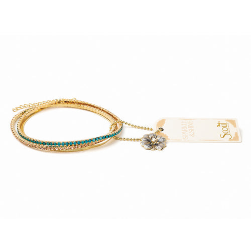 Sparkle & Shine Rhinestone Bracelet Trio - Caribbean Blue Opal/Gold