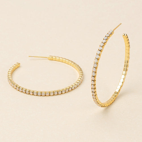Sparkle & Shine Lg Rhinestone Hoop Earring - Light Gray Opal/Gold