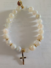 Load image into Gallery viewer, Gold Collection - Moonstone Gemstone Bracelet with Cross CZ Gold Charm
