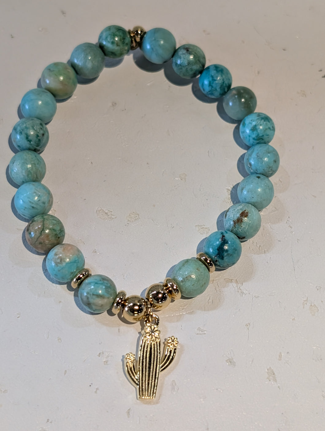 Gold Collection - Peruvian Turquoise Bracelet with Cactus Cutout Gold Charm