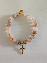 Load image into Gallery viewer, Gold Collection - Strawberry Quartz Gemstone Bracelet with Cross CZ Gold Charm

