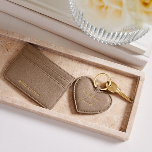 Heart Keychain And Card Holder Set 'Fabulous Friend' in Mocha