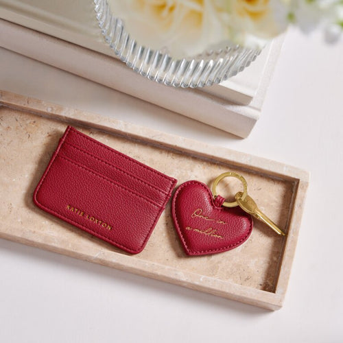 Heart Keychain And Card Holder Set 'One In A Million' in Garnet Red