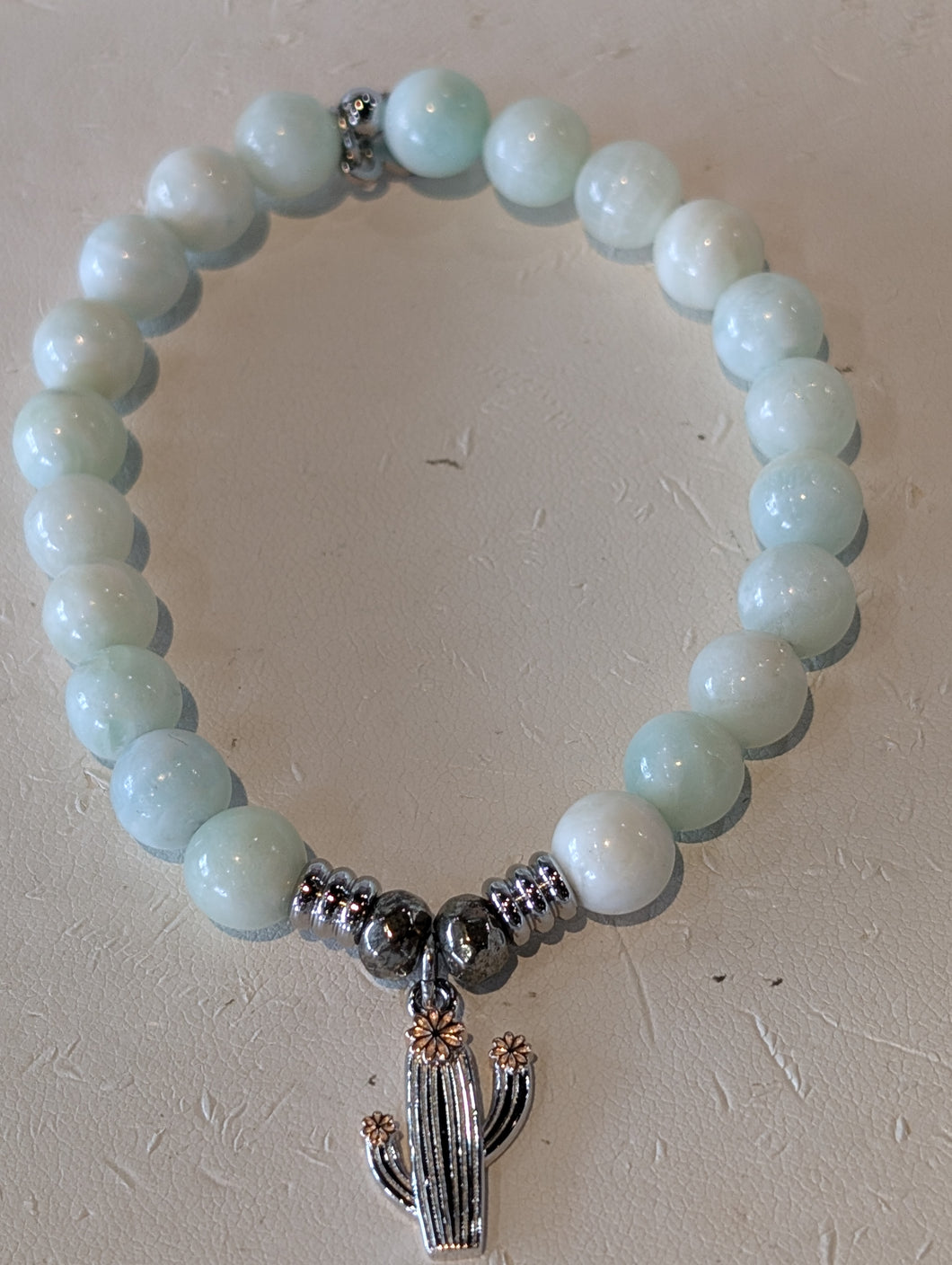 Hemimorphite Bracelet with Cactus Cutout Sterling Silver Charm
