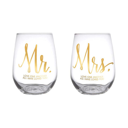 Stemless Glass Set - Mr & Mrs