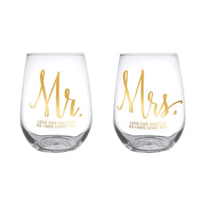 Stemless Glass Set - Mr & Mrs