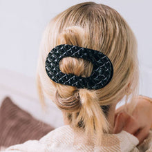 Load image into Gallery viewer, Jet Black Quilted Large Flat Round Hair Clip
