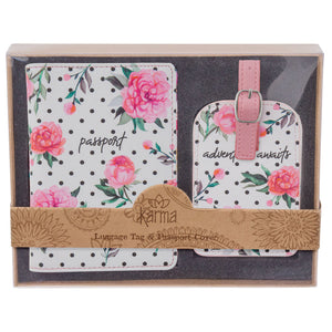 Passport Holder & Luggage Tag Set - Pink Peony