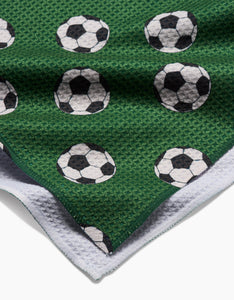 Kick Off Soccer Kitchen Tea Towel by Geometry