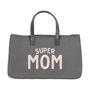 Grey Canvas Tote - Super Mom