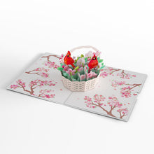Load image into Gallery viewer, Cherry Blossom Basket with Cardinals Lovepop Card
