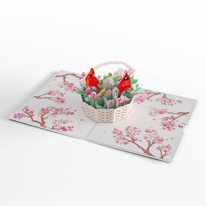 Cherry Blossom Basket with Cardinals Lovepop Card