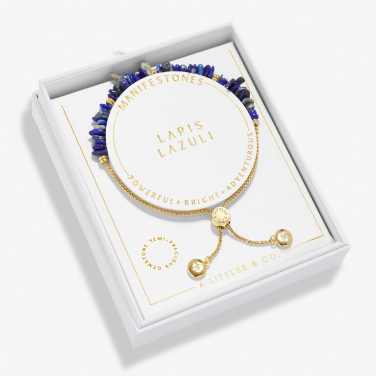 Lapis Lazuli Manifestones Adjustable Bracelet In Gold-Tone Plating