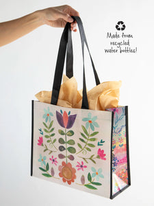 Large Tote - Happy Bag Cream Folk Flower