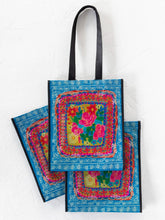 Load image into Gallery viewer, Large Tote - Happy Bag Teal Flower Bouquet
