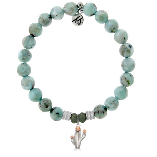 Larimar Gemstone Bracelet with Cactus Cutout Sterling Silver Charm