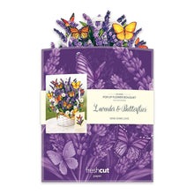 Load image into Gallery viewer, Packaging of a pop-up flower bouquet set with lavender and butterflies on a white background.
