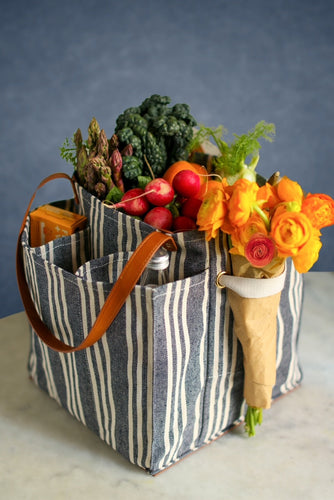Market Tote - Patterned Canvas with Brown Handles