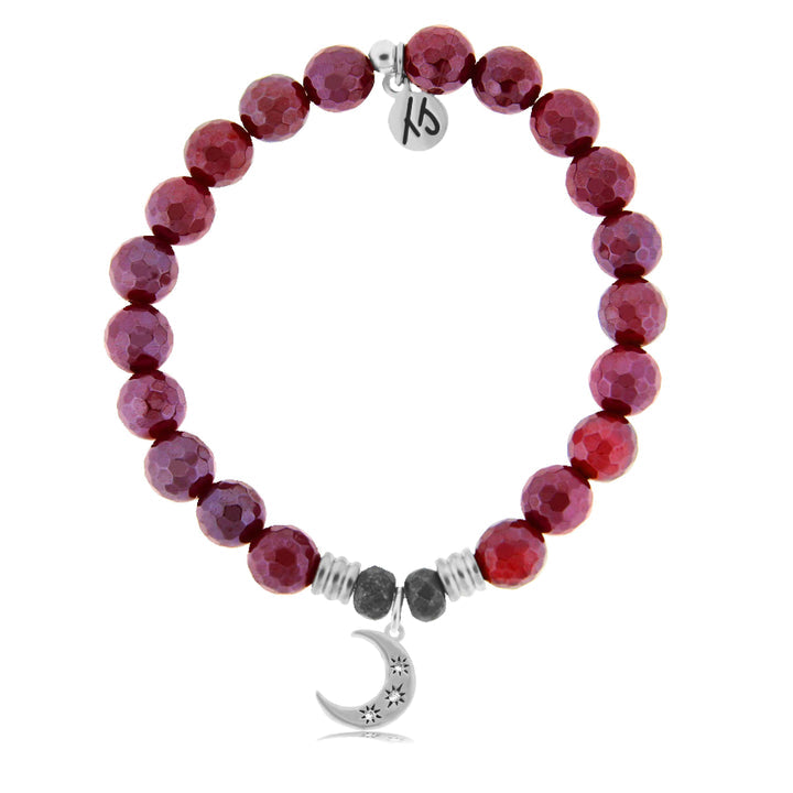 Maroon Jade Stone Bracelet with Friendship Stars Sterling Silver Charm