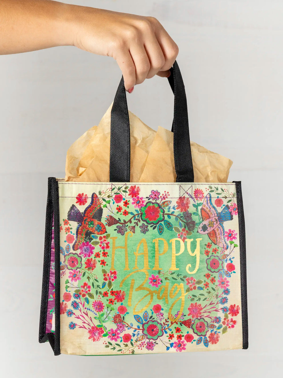 Medium Tote - Cream Birds Floral Happy Bag