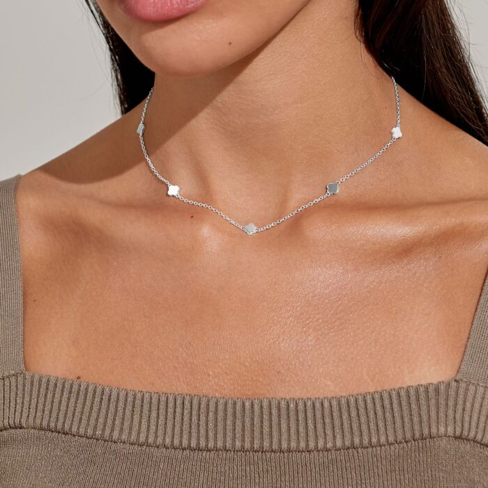 Mini Charms Clovers Necklace In Silver Plating