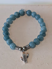Load image into Gallery viewer, Mountain Jade Gemstone Bracelet with Cactus Cutout Sterling Silver Charm
