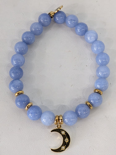 Gold Collection - Sky Blue Jade Bracelet with Friendship Stars Gold Charm