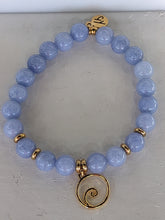 Load image into Gallery viewer, Gold Collection - Sky Blue Jade Bracelet with Wave Gold Charm

