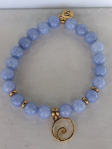 Gold Collection - Sky Blue Jade Bracelet with Wave Gold Charm