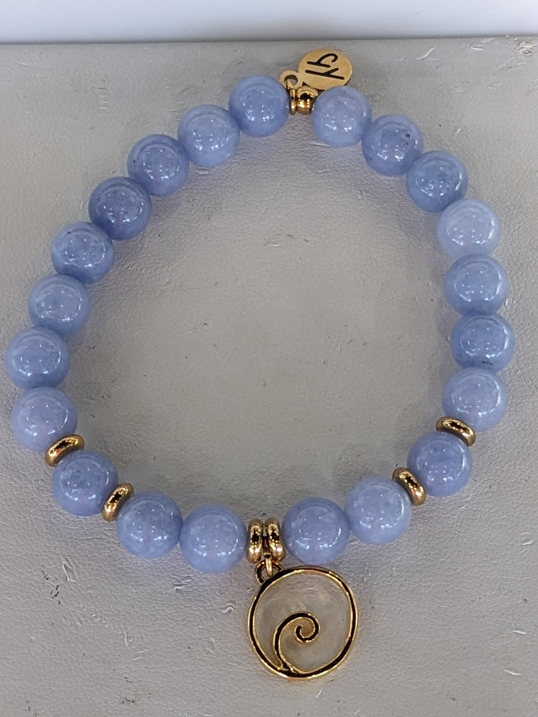 Gold Collection - Sky Blue Jade Bracelet with Wave Gold Charm