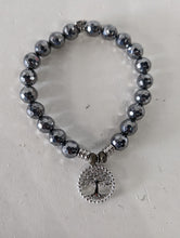 Load image into Gallery viewer, Terahertz Stone Bracelet with Family Tree Circle Sterling Silver Charm
