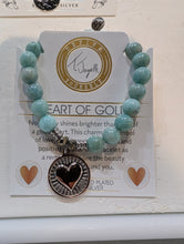 Load image into Gallery viewer, Peruvian Turquoise Gemstone Bracelet with Heart of Gold Sterling Silver Charm
