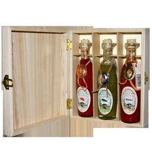 Load image into Gallery viewer, Pure Peppers Deluxe Hot Sauce Gift Set Wood Box - 3 Glass Bottles Habanero, Jalapeno, Ghost Pepper
