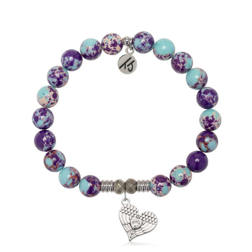 Purple Blue Jasper Gemstone Bracelet with Angel Love Sterling Silver Charm