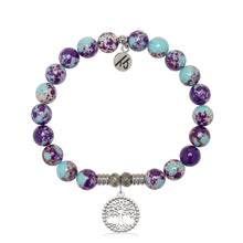 Load image into Gallery viewer, Purple Blue Jasper Gemstone Bracelet with Family Tree Sterling Silver Charm
