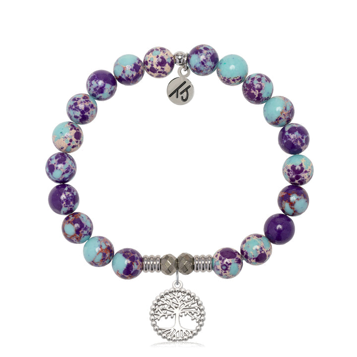 Purple Blue Jasper Gemstone Bracelet with Family Tree Sterling Silver Charm