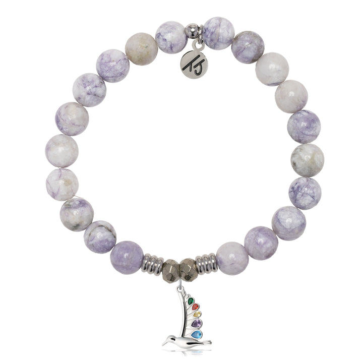 Purple Turquoise Gemstone Bracelet with Hummingbird Sterling Silver Charm