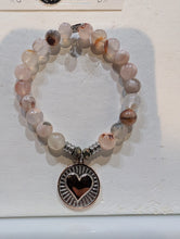 Load image into Gallery viewer, Sakura Agate Gemstone Bracelet with Heart of Gold Sterling Silver Charm
