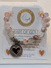 Load image into Gallery viewer, Sakura Agate Gemstone Bracelet with Heart of Gold Sterling Silver Charm
