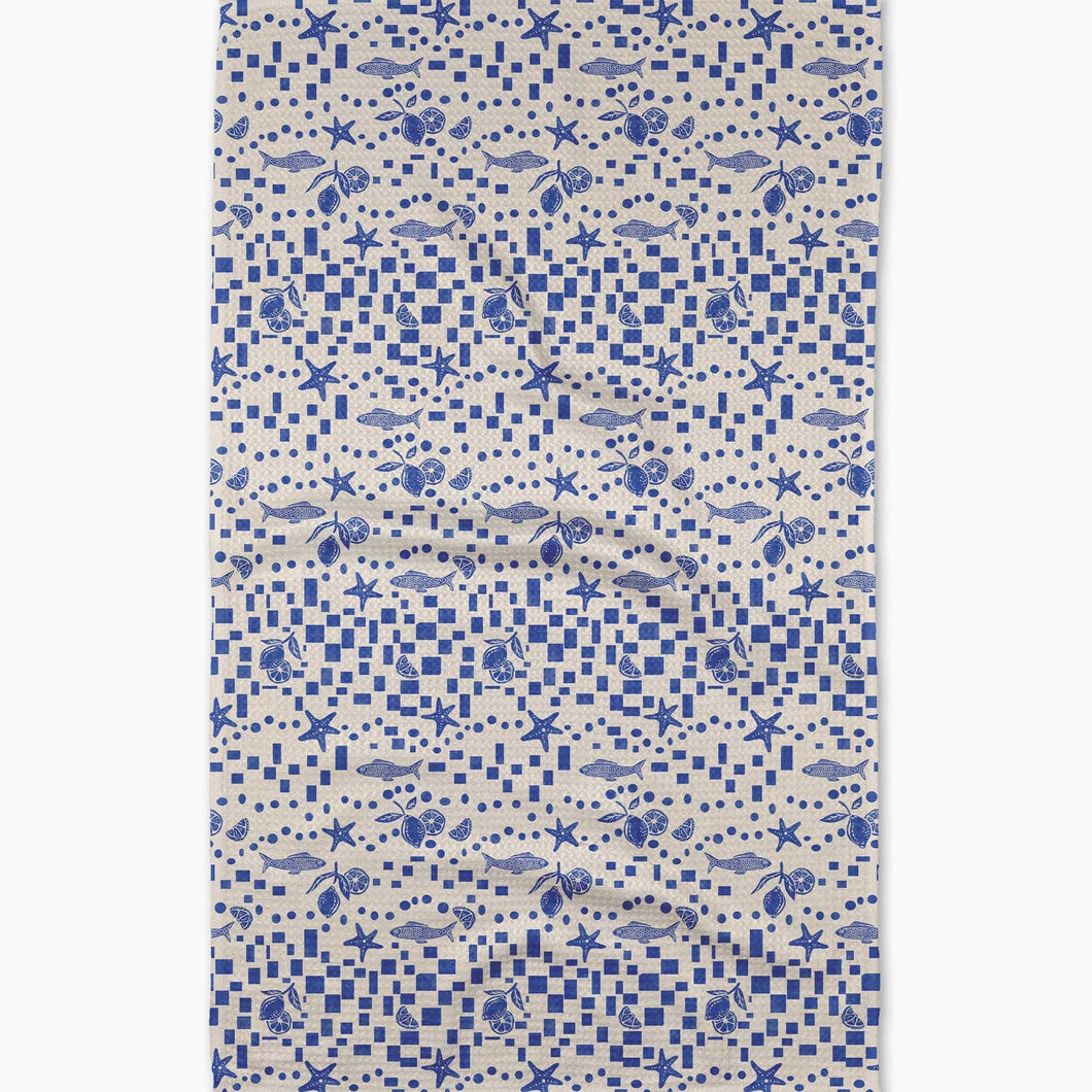 Santorini Tile Kitchen Tea Towel by Geometry