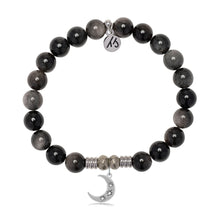 Load image into Gallery viewer, Silver Obsidian Gemstone Bracelet with Friendship Stars Sterling Silver Charm
