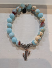 Load image into Gallery viewer, Snakeskin Jasper Bracelet with Cactus Cutout Sterling Silver Charm
