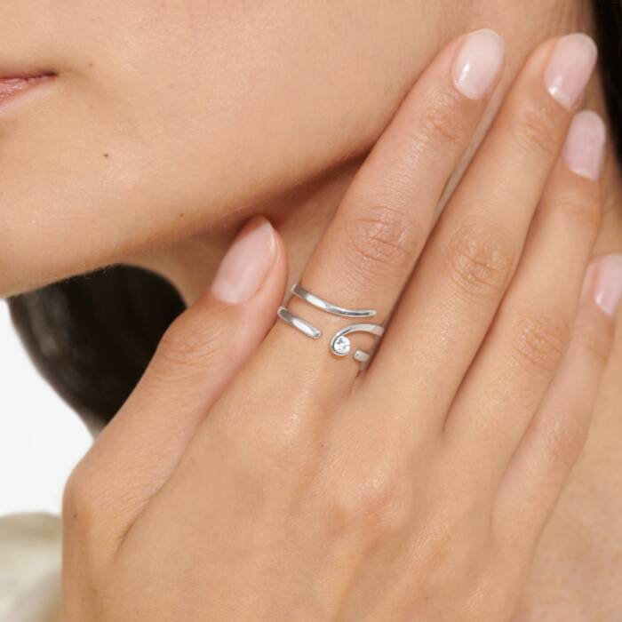 Soul Shine Cubic Zirconia Wave Ring Stack In Silver Plating - Set of 2